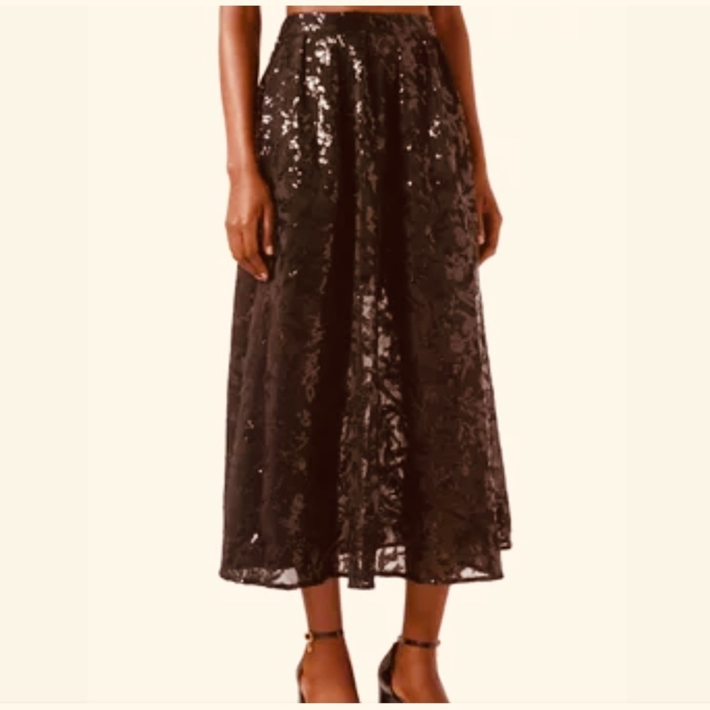 Vintage Maxi skirt Formal Jacquart Tulle Brown Floral Wool blend Shiny Sz 10
